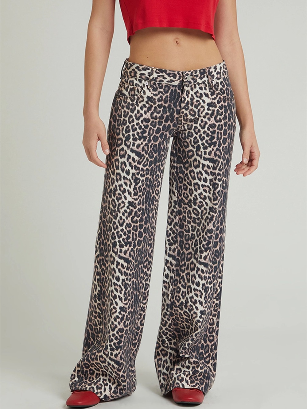 PacSun Leopard Print Wide Leg Jeans - Black, Brown, Cream